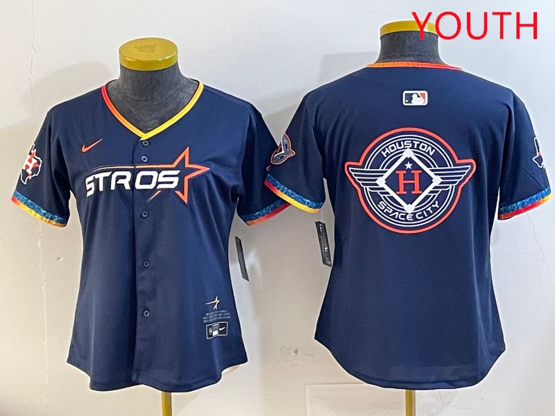 Youth Houston Astros Blank Drak Blue Fourth generation Joint Name 2025 Nike MLB Jersey style 16->youth mlb jersey->Youth Jersey
